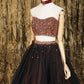 Black two pieces beads tulle short prom dress black homecoming dress,DS1194