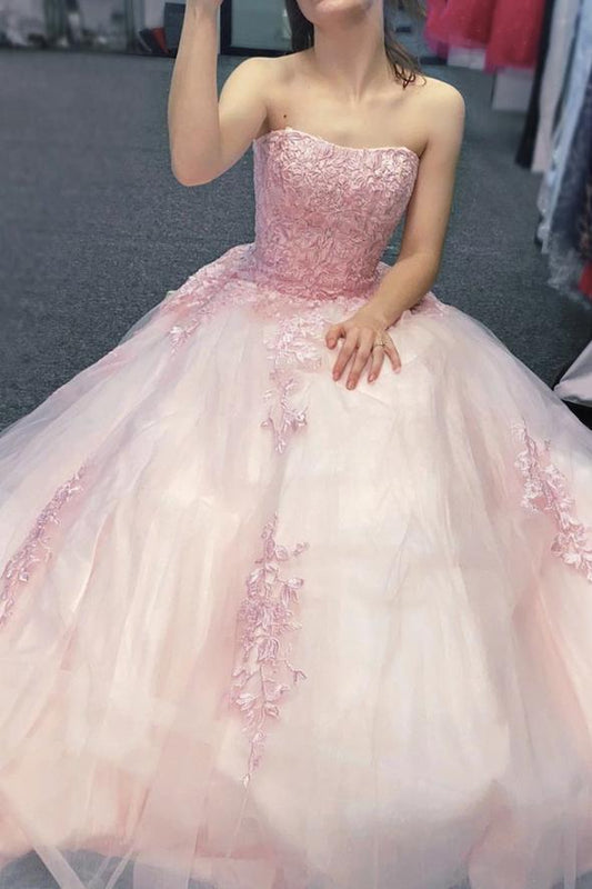 Pink tulle lace long ball gown dress formal dress,DS3188