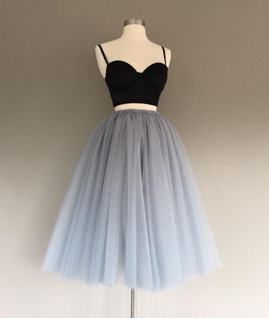 Gray tulle two pieces short prom dresses, cute homecoming dress,DS1273