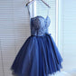 Blue sweetheart tulle lace short prom dress, homecoming dress,DS1304