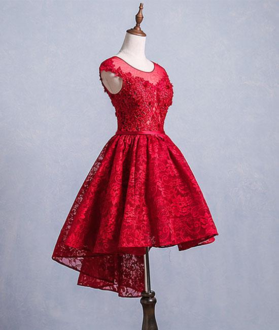 Cute burgundy lace short prom dress, burgundy homecoming dress,DS1302