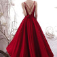 Simple burgundy satin prom dress, burgundy evening dress,DS2429