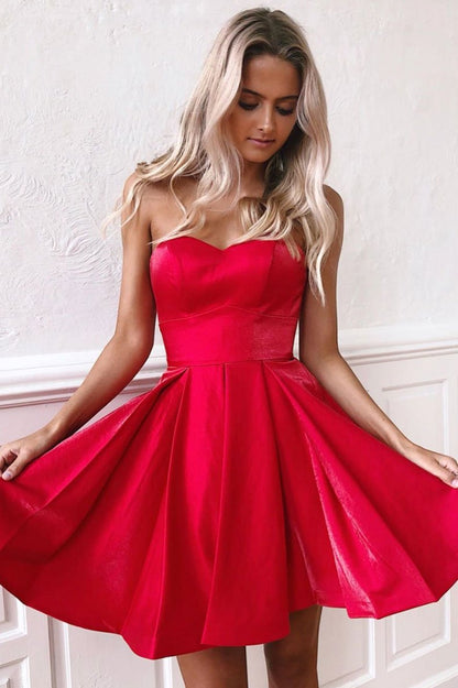 Simple sweetheart neck red short prom dress, red homecoming dress,DS1217