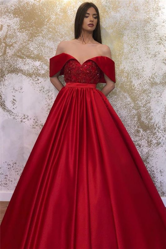 A-line Off-the-shoulder Ruffles Beaded Prom Dresses,DS2882