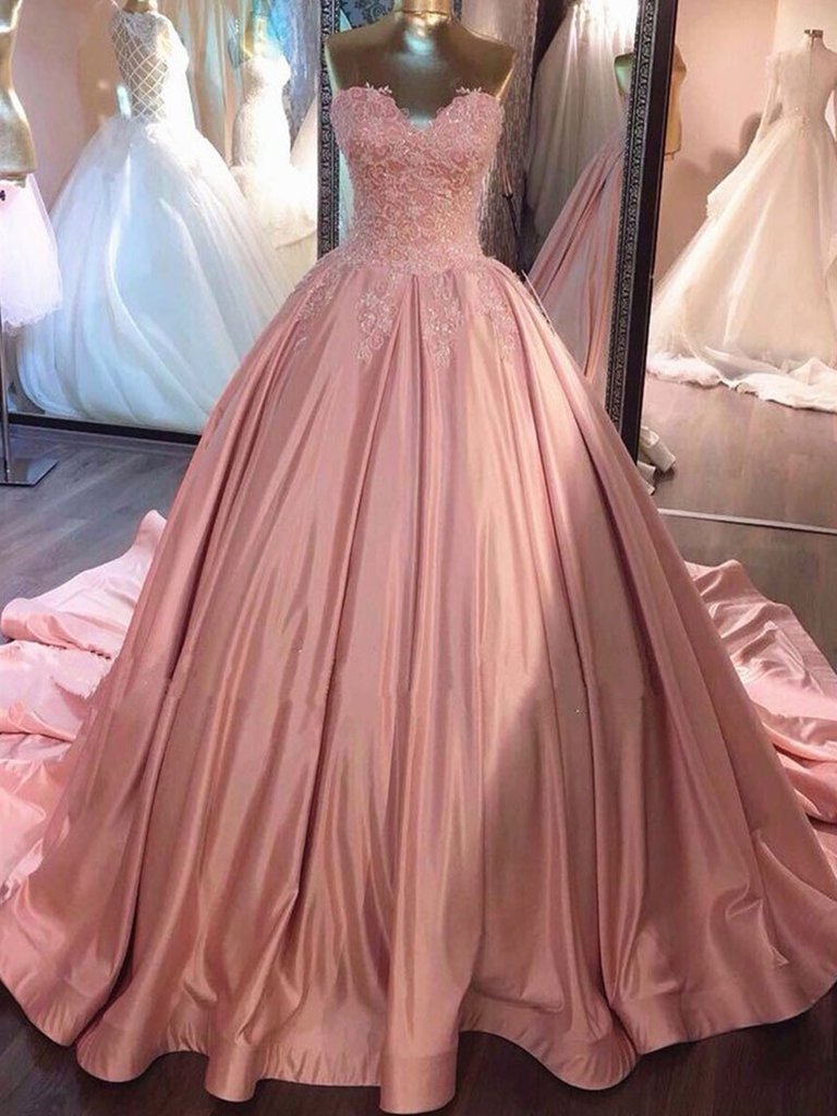 Sweetheart Neck Pink Lace Prom Dresses, Pink Lace Prom Gown, Pink Evening Formal Dresses,DS1788