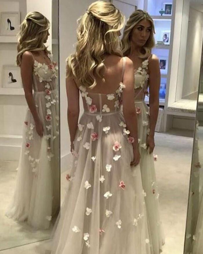 Custom Made A Line Sweetheart Neck Floral Prom Dresses, Floral Formal Graduation Dresses,DS1799