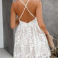 White Lace V Neck Backless Sleeveless Floral Mini Dresses Spaghetti Strap Club Party Vestidos Homecoming Dresses ,DS0799