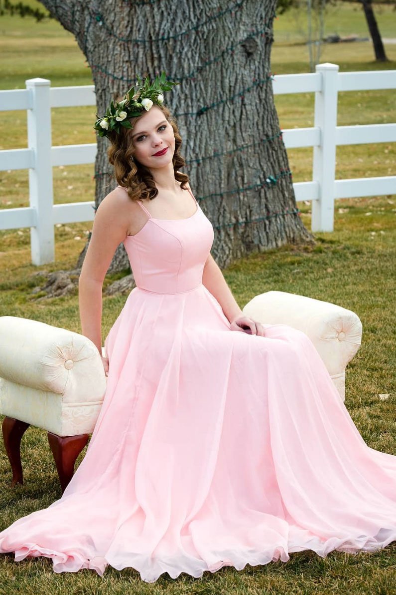 Simple sweetheart pink chiffon long prom dress pink bridesmaid dress,DS2160