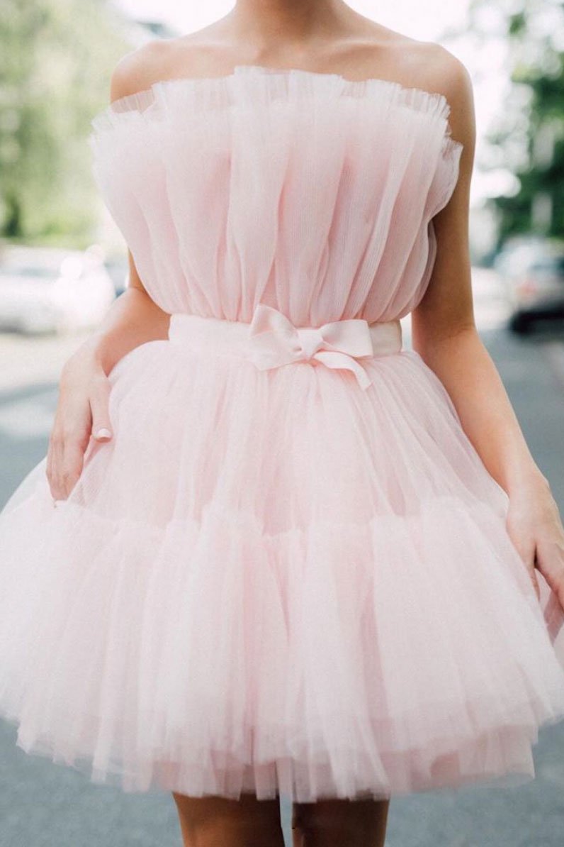 Pink tulle short prom dress short pink homecoming dress,DS1185