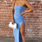 Elegant Light Blue Side Slit Long Prom Dress,DS5147