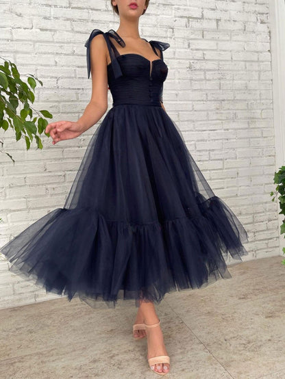 Dark blue tulle short prom dress, blue tulle bridesmaid dress ,DS4012