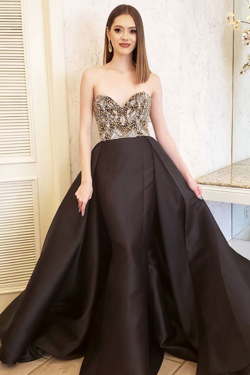 Black sweetheart sequin long prom dress black evening dress,DS2330