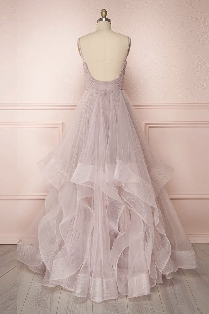 Simple v neck A-line tulle long prom dress sweet 16 dress,DS2264