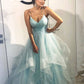Blue tulle long prom gown, blue tulle formal dress,DS2422