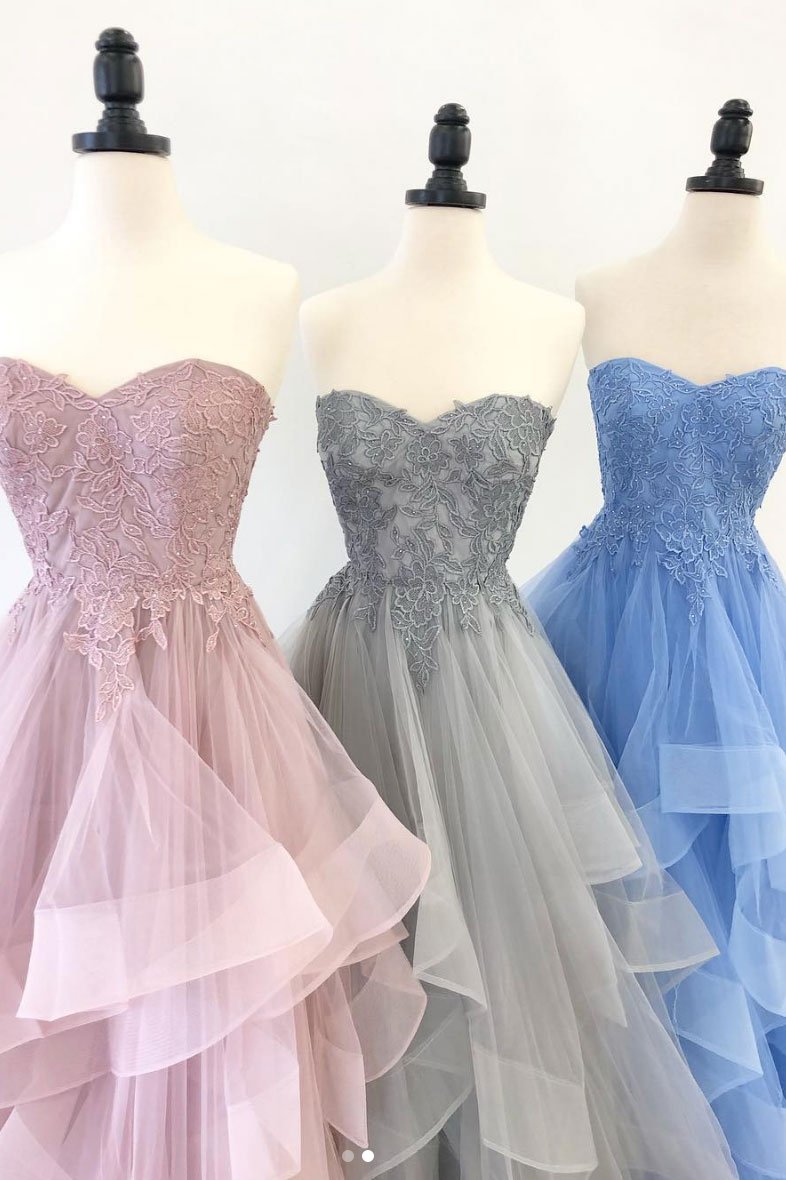 Elegant sweetheart tulle lace long prom dress tulle formal dress,DS2372