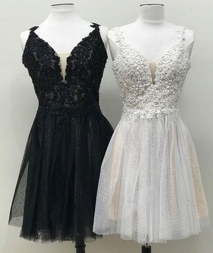 Cute v neck lace tulle short prom dress, homecoming dress,DS1294