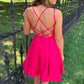 Simple Short Hot Pink Homecoming Dress with Lace UP Back,DS0899
