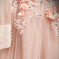 Pink round neck tulle lace long prom dress, pink lace bridesmaid dress,DS1936