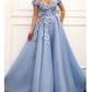 Off Shoulder Blue Lace Prom Dresses Long, Blue Floral Off the Shoulder Formal Graduation Evening Dresses,DS1781