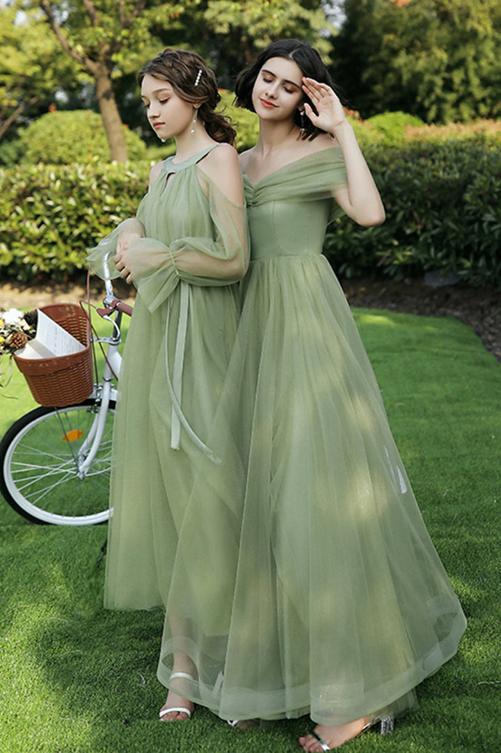 Green tulle long A line prom dress green evening dress,DS4534