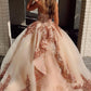 Champagne sweetheart tulle sequin long prom gown evening dress,DS2379