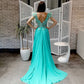 Green round neck chiffon lace long prom dress, lace evening dress,DS1968