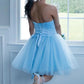 A-Line Strapless Light Blue Short Homecoming Dress,DS0923
