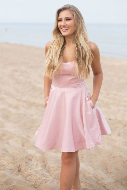 Simple pink satin short prom dress pink homecoming dress,DS1170