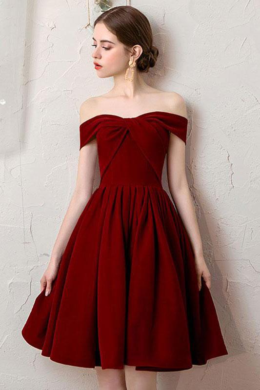 Simple burgundy chiffon short prom dress burgundy homecoming dress,DS1169