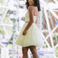 Yellow tulle lace short prom dress yellow homecoming dress,DS1201