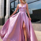 Simple pink satin long prom dress, pink long bridesmaid dress,DS1985
