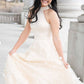 Beige tulle lace long prom dress tulle lace evening dress,DS2307