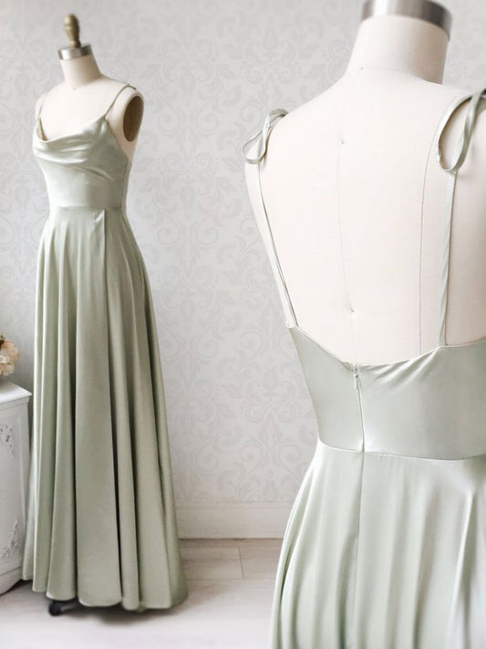 Gray green long prom dress, Gray green bridesmaid dress,DS1981