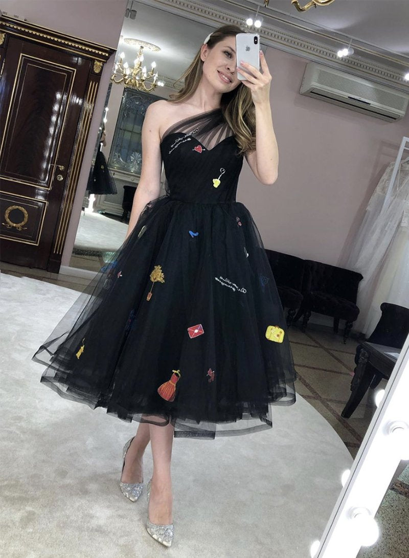 Black tulle short prom dress homecoming dress ,DS1050