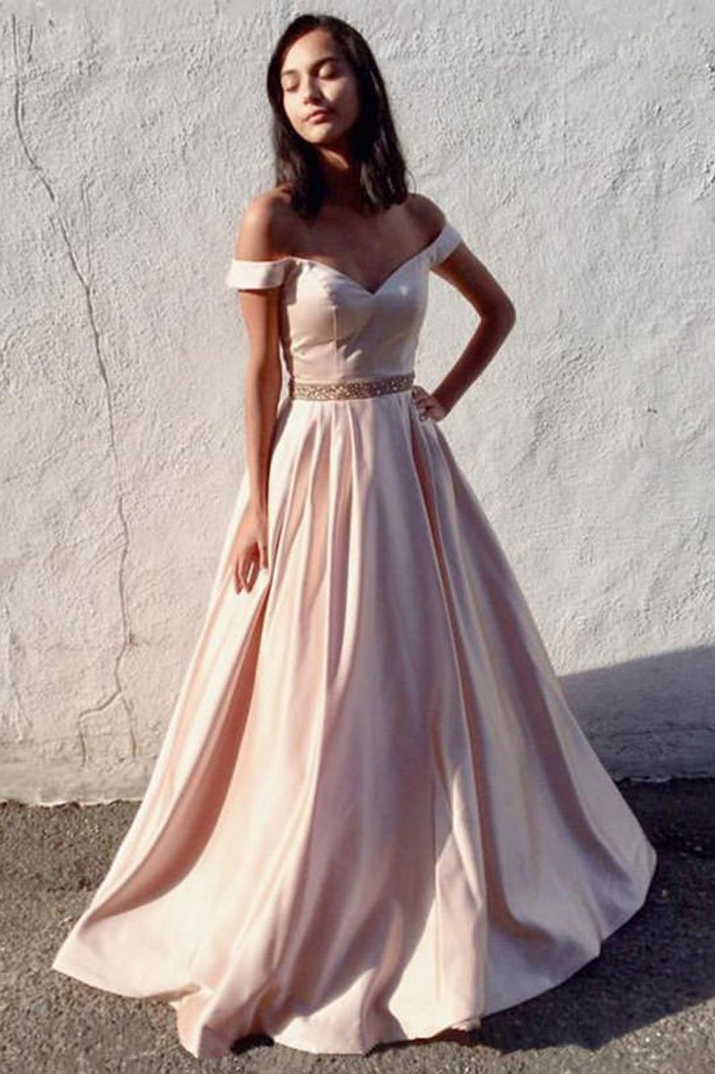 Simple off shoulder satin long prom dress, evening dress,DS2450