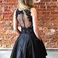 A-Line Black V-Neck Short Homecoming Dress with Pockets,DS0911