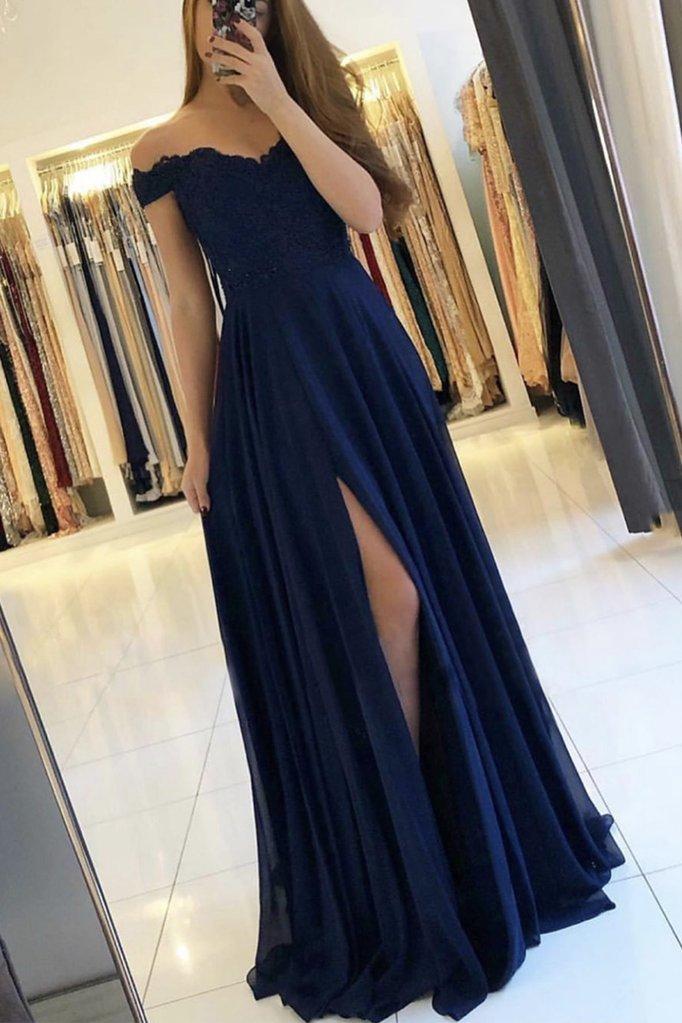 Dark blue lace chiffon long prom dress blue lace bridesmaid dress,DS2045