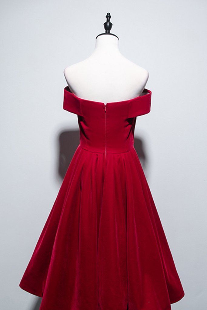 Burgundy Satin Strapless Short Prom Dress, Custom Made Party Dress ,DS0991