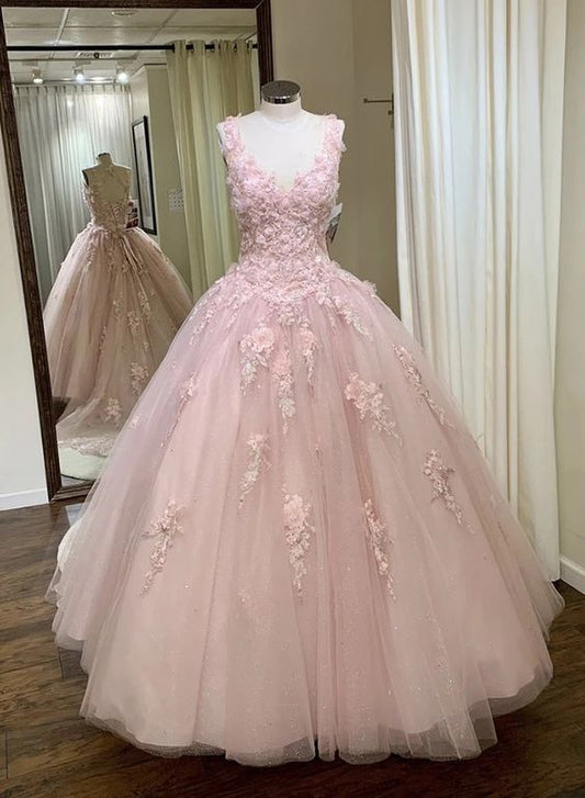 Pink Tulle Customize Long A Line Sweet 16 Prom Dress Formal Dress,DS4463