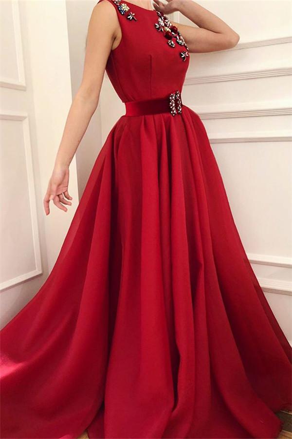 CUTE SATIN A LINE FOWERS RED PROM PARTY GOWNS WITH DRAGONFLY CHIC SCOOP SLEEVELESS LONG PROM PARTY GOWNS WITH SASH,DS3550