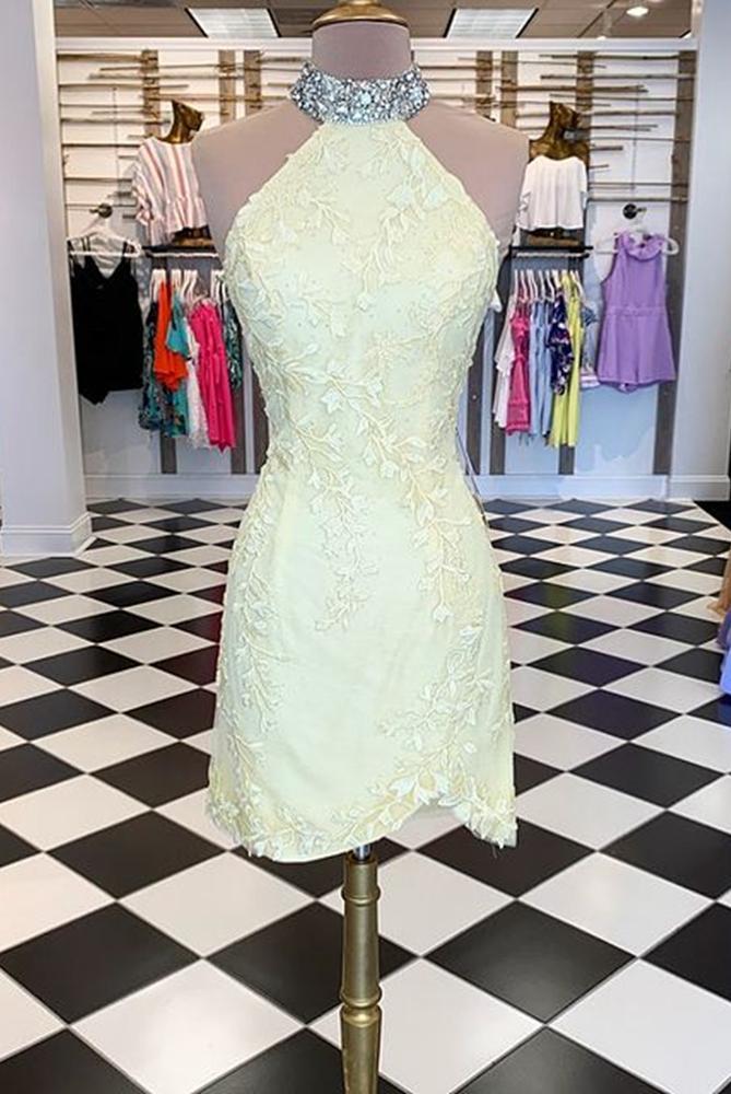 Short Prom Dresses,Dance Dress,Yellow Backless Homecoming Dresses,DS0864