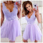 V Neck Purple Lace Short Prom Homecoming Dresses, Purple Lace Formal Graduation Evening Dresses ,DS0979