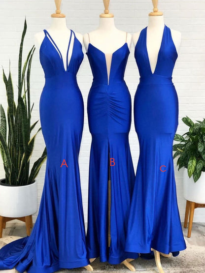 Simple Royal blue v neck mermaid long prom dress blue evening dress,DS1991