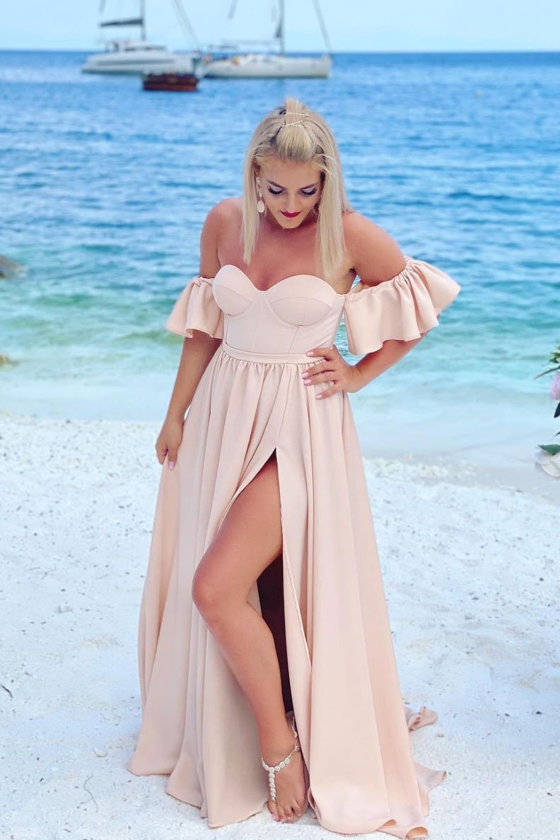 Simple long pink prom dress, pink bridesmaid dress,DS2102