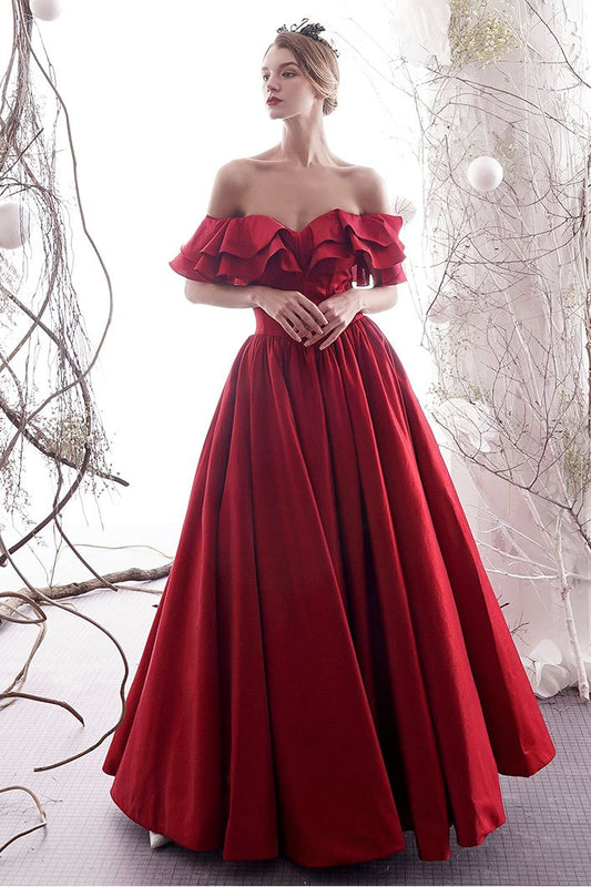 Simple red sweetheart satin long prom dress red bridesmaid dress,DS2159