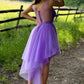 Hi-Low Illusion Neck Purple Short Homecoming Dress with Flowers ,DS0938