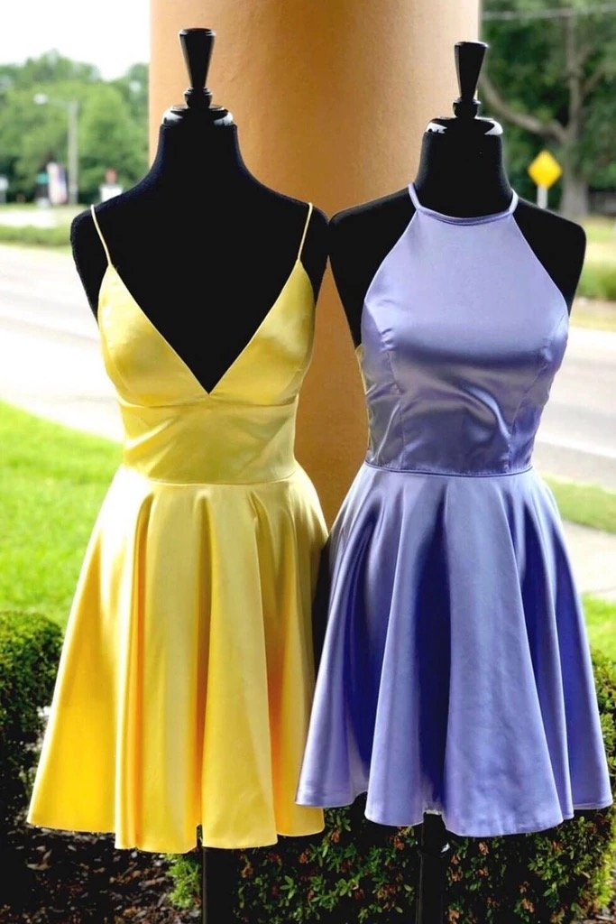 Simple Short Satin A Line Prom Dress, Short Homecoming Dress,DS0985
