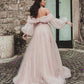 PINK TULLE LONG PROM DRESS, PINK TULLE LONG EVENING DRESS,F04765