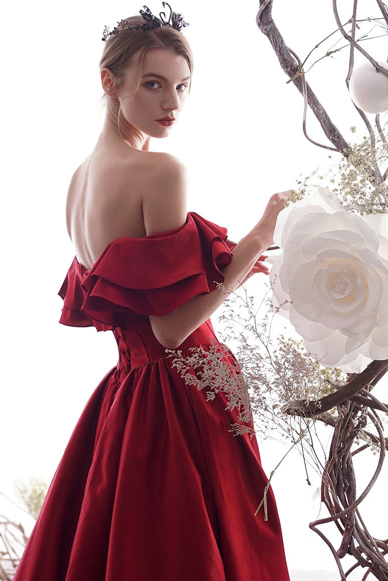 Simple red sweetheart satin long prom dress red bridesmaid dress,DS2159