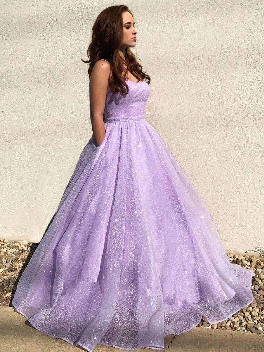Purple tulle sequin long prom dress, purple tulle evening dress,DS1943